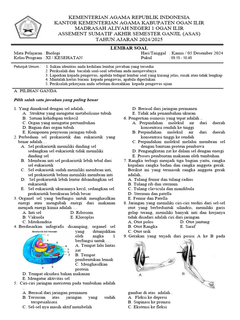 Soal Biologi Kelas XI Semester Ganjil PDF Soal Biologi Kelas XI Semester Ganjil PDF
