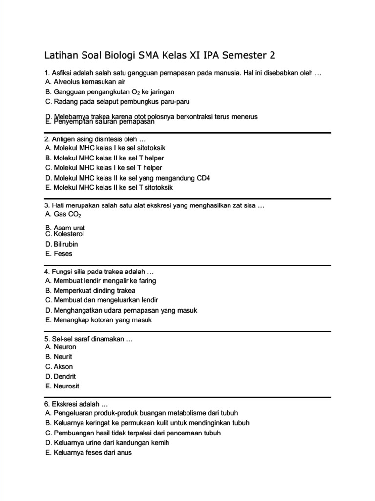 100 soal biologi kelas 11 semester 2